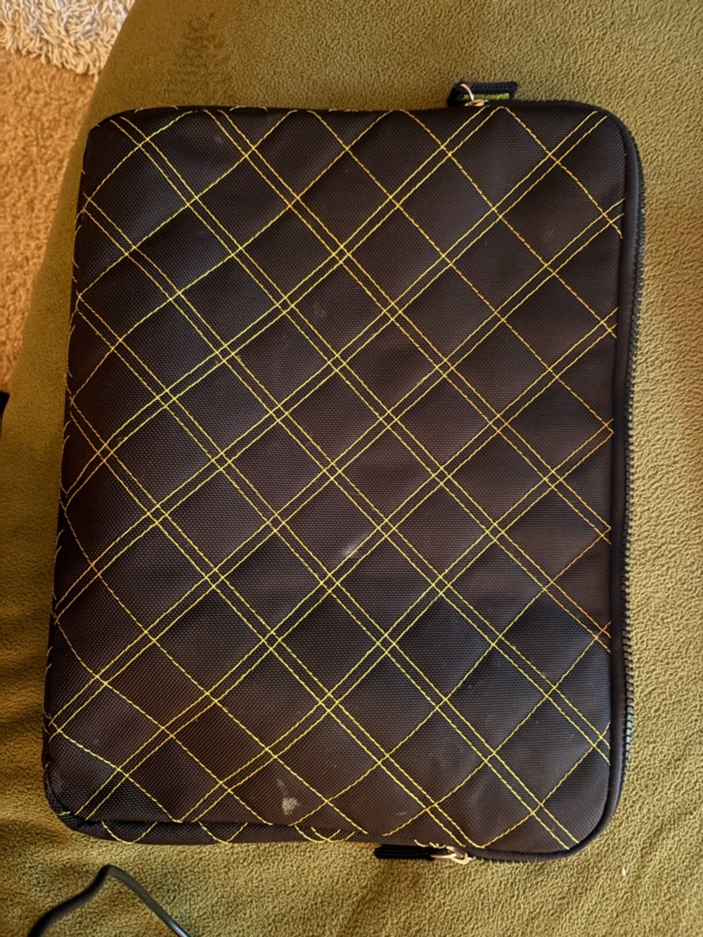 Quilted Black Laptop Sleeve with Yellow Stitching